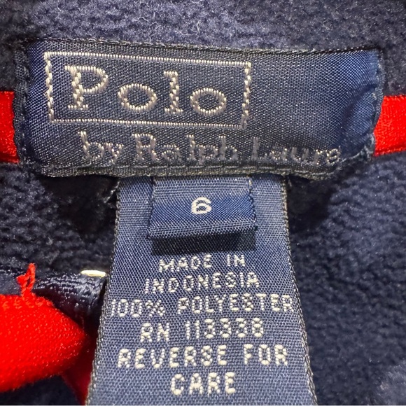 Polo Ralph Lauren Boys Fleece 1/4 Zip Navy Blue Red Trim POLO Logo Pullover Sz 6 - Picture 5 of 13